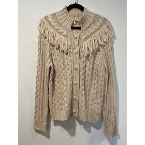 Cardigan Sweater Women Large Chunky Fringe Western Cowgirl Rodeo Festival Barbie